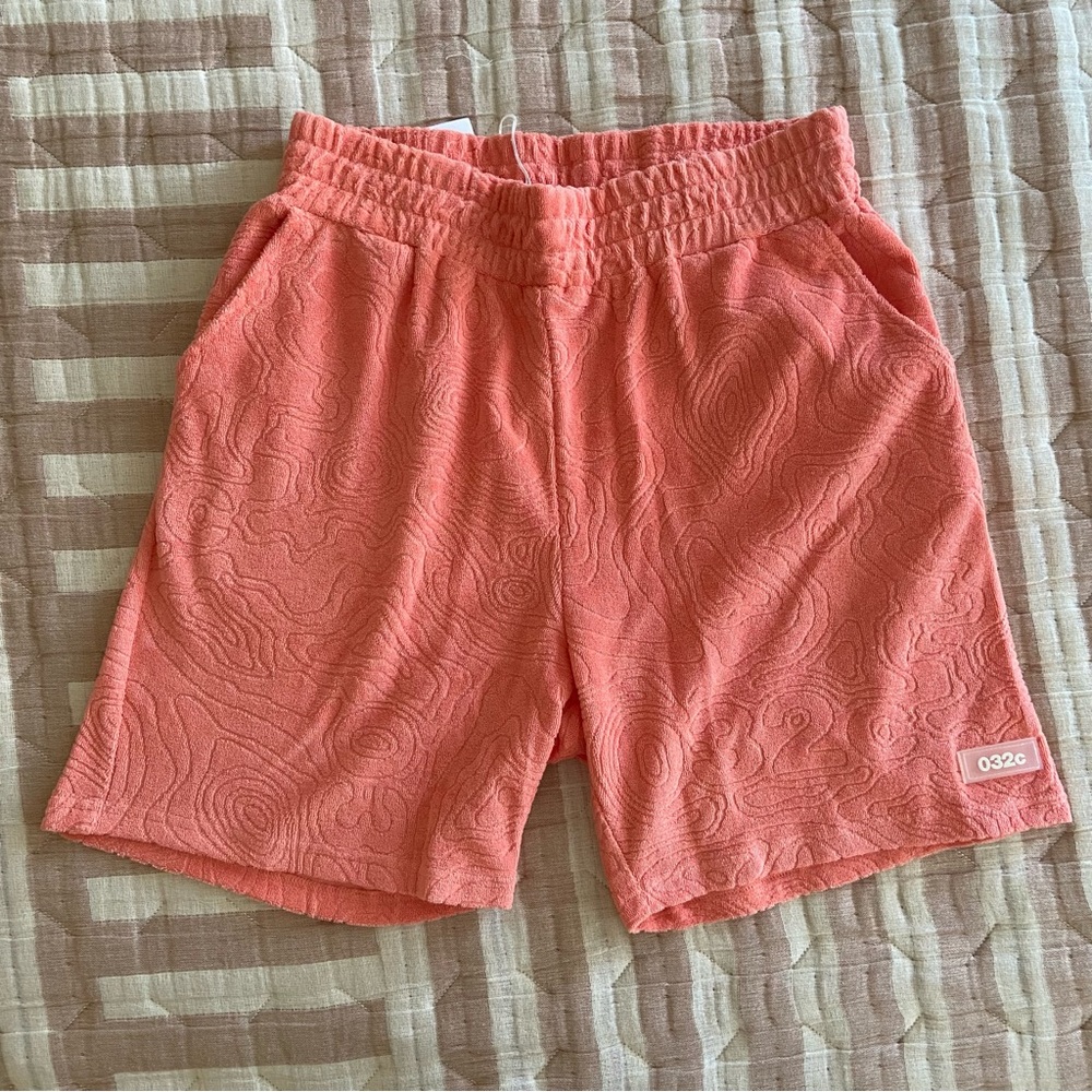 nwt 032c Topos Shaved Terry Shorts in Neon Coral